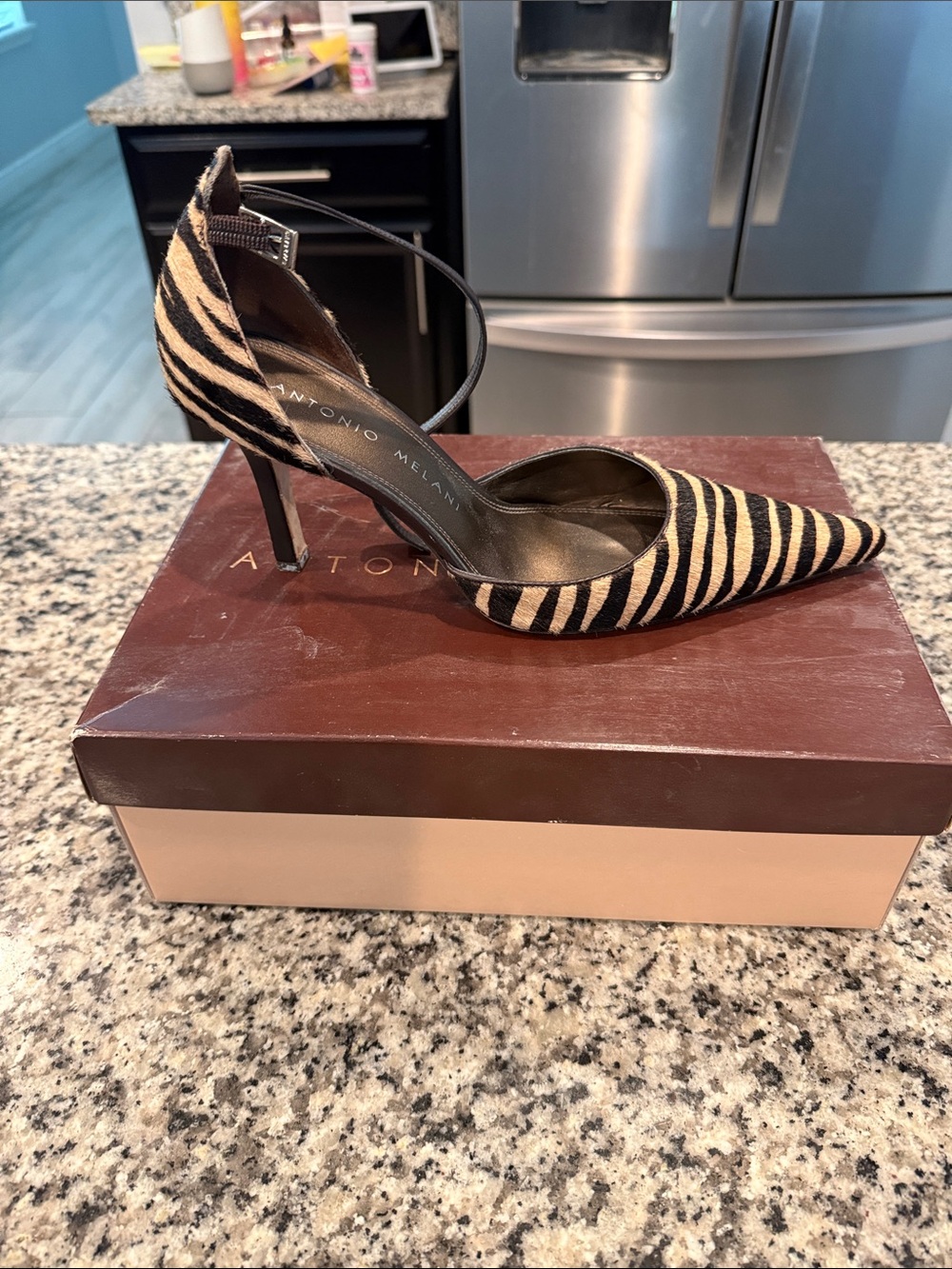 ANTONIO MELANI Zebra-Print Pointed Toe Pump - Black & Cream